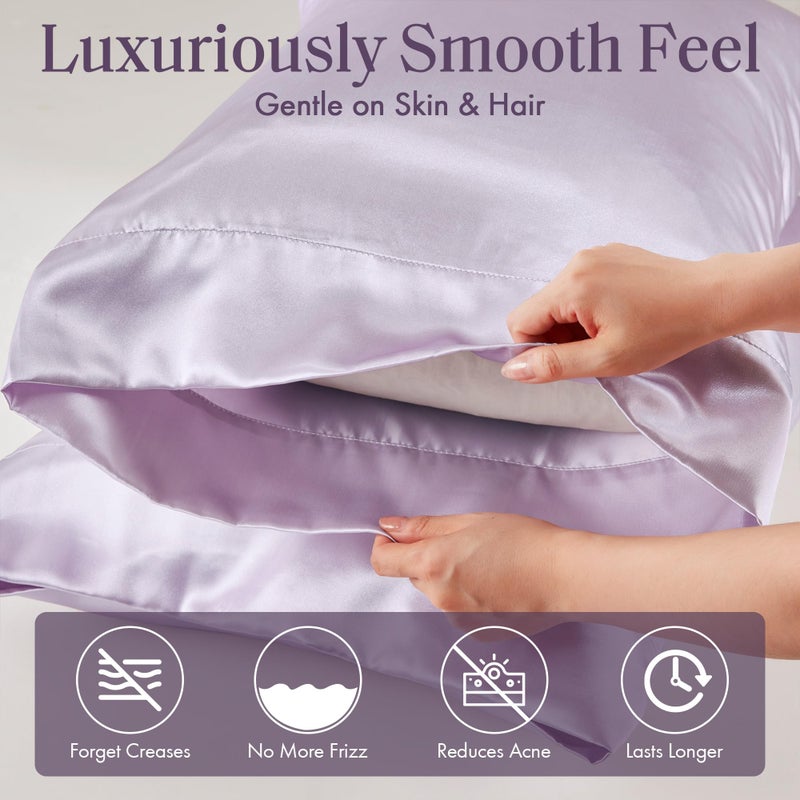 Madison Park Essentials Set of 2 Satin King Pillowcase for Hair & Skin  Luxuriously Soft  Silky with Natural Sheen Luster  Cool to Touch  Wrinkle-Free  Machine Washable  King Lilac 2 Piece - Image 4