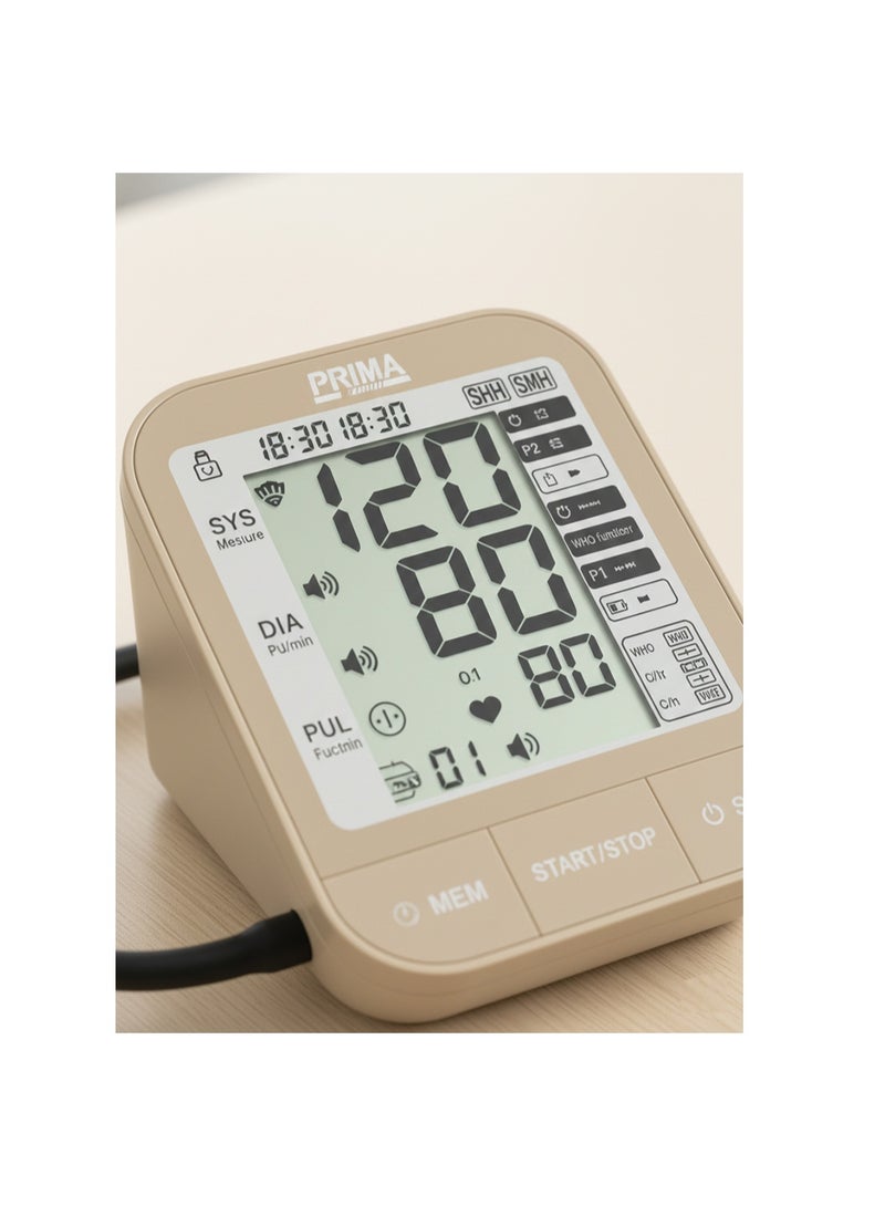 بريما جهاز قياس ضغط الدم الذراع أوتوماتيك بالكامل للاستخدام المنزلي بقراءات دقيقة تساعدك تتابع صحتك يوميًا براحة واطمئنان - Image 2