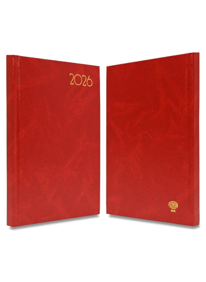 FIS 2026 Diary, A5 Size Diary(148x210mm), Hard Cover Vinyl Materials, Saturday & Sunday Combined, English, 60gsm White Paper, Red Color-FSDI90E26RE - Image 2