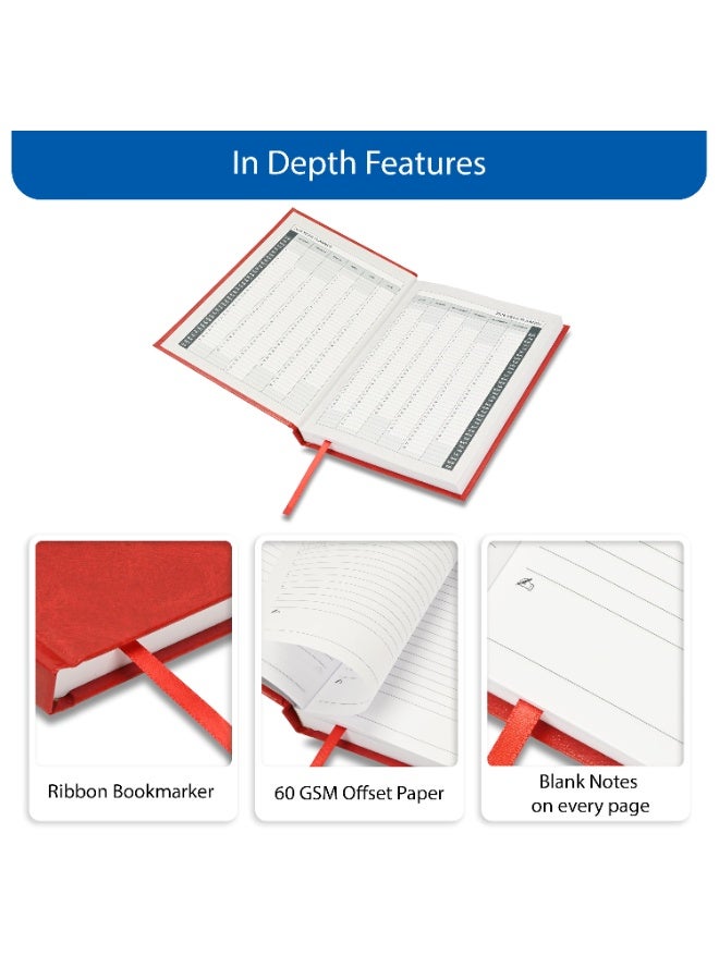 FIS 2026 Diary, A5 Size Diary(148x210mm), Hard Cover Vinyl Materials, Saturday & Sunday Combined, English, 60gsm White Paper, Red Color-FSDI90E26RE - Image 5