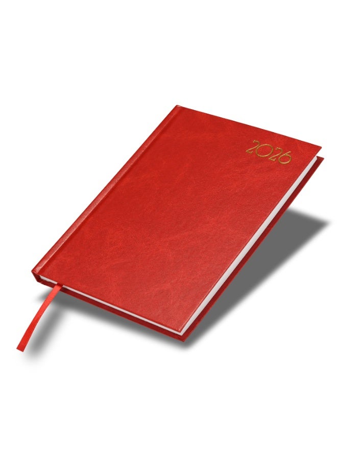 FIS 2026 Diary, A5 Size Diary(148x210mm), Hard Cover Vinyl Materials, Saturday & Sunday Combined, English, 60gsm White Paper, Red Color-FSDI90E26RE - Image 1