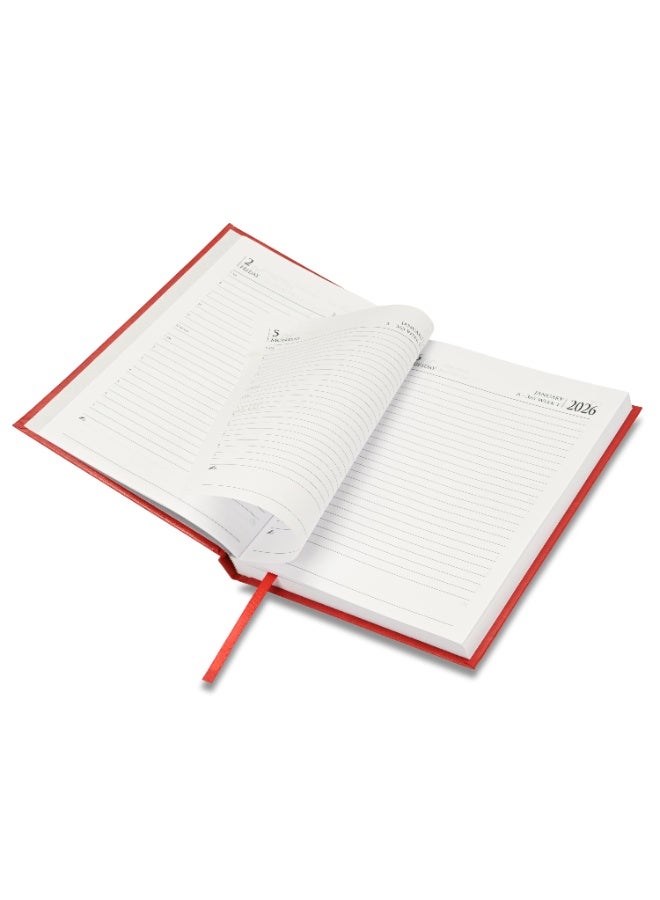 FIS 2026 Diary, A5 Size Diary(148x210mm), Hard Cover Vinyl Materials, Saturday & Sunday Combined, English, 60gsm White Paper, Red Color-FSDI90E26RE - Image 4