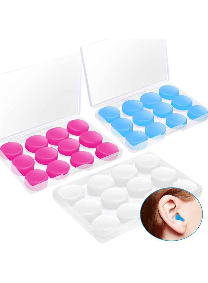 YOUGE 18 Pairs Ear Plugs for Sleeping Swimming Moldable Soft Silicone Waterproof Earplug Reusable Travel Noise Cancelling Earplugs White Blue Pink - Image 1