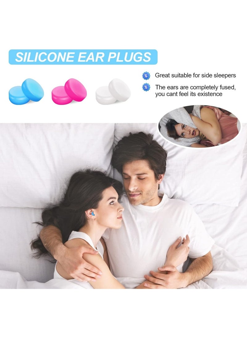 YOUGE 18 Pairs Ear Plugs for Sleeping Swimming Moldable Soft Silicone Waterproof Earplug Reusable Travel Noise Cancelling Earplugs White Blue Pink - Image 5
