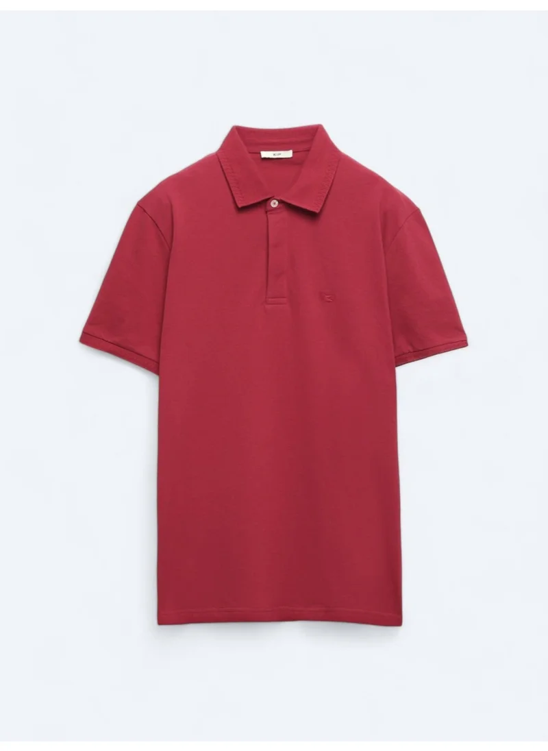 Kip Plum Plain Polo Collar 100% Cotton T-Shirt