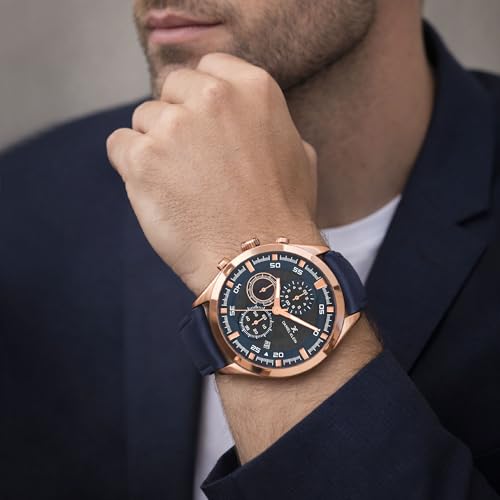 Daniel Klein Analog Black with Blue Round Dial Rose Gold Case Blue Leather Strap Chronograph Water-Resistant Wrist Watch for Men Boys DK.1.14291-2 - Image 4