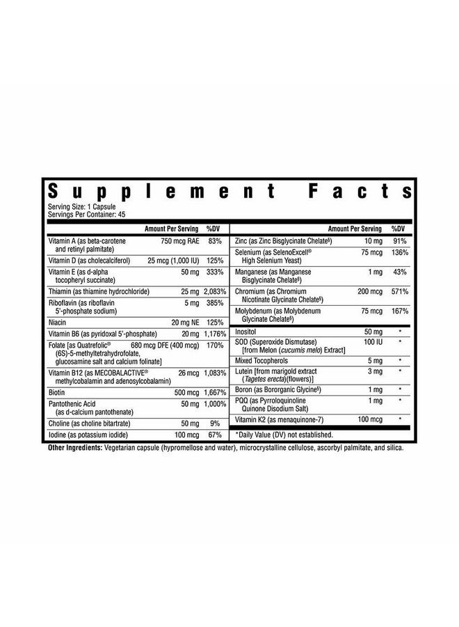 Seeking Health Multivitamin One, 1 a Day Multivitamin Supplement for Adults, Methyl B12 and Methylfolate, Vitamin A, Bioavailable Nutrients for Men and Women, Vegetarian (45 Capsules) - Image 1
