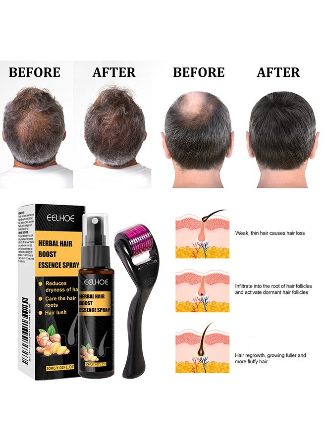 EELHOE - Herbal Hair Boost Essence Spray - Regrowth Treatment Anti Hair Loss Serum Hair Growth Essence Spray Micro Needling Roller Set For Bald Head 30ml - Image 1