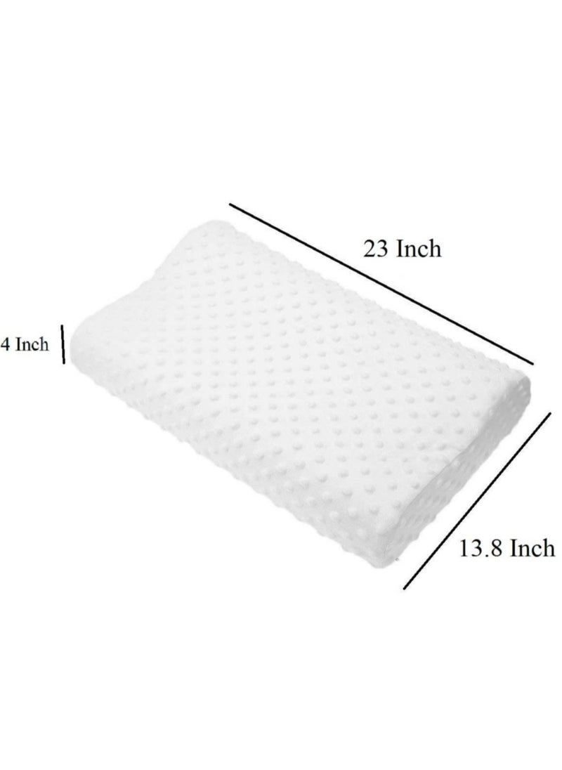 Cervical Orthopedic Memory Foam Pillow Standard Size Neck & Back Support Pillow for Sleeping with Removable Zipper Cover (23” L x 13.8” W x 4” H | Color: White | 2pcs Set