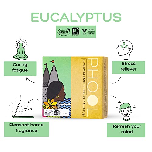PHOOL LUXURY INCENSE Phool - Mosquito Repellent dhoop| Pack of 2 (80 Organic Dhoop Cones | 2 Fragrances- Citronella & Eucalyptus)+1 Free Ceramic Holder |Handrolled |Sulphur & Charcoal Free | 100% Organic (500 GMS) - Image 4