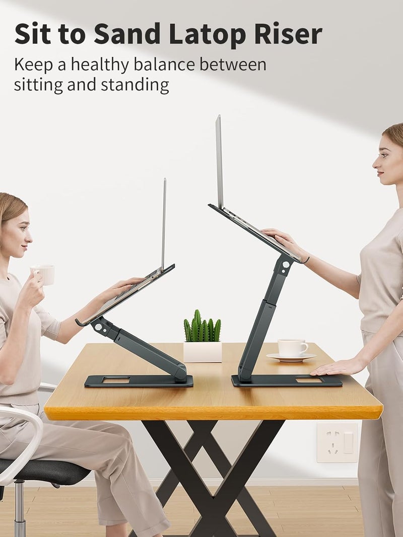 tounee حامل كمبيوتر محمول من توني للمكتب قابل لضبط الارتفاع، حامل كمبيوتر تلسكوبي بتصميم قابل للسحب، رافع كمبيوتر محمول مريح يناسب جميع أجهزة الكمبيوتر المحمولة 10-17 بوصة - رمادي - Image 2