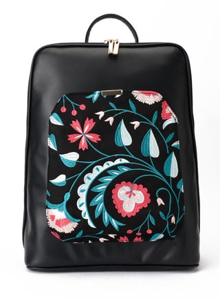 Backpack/Cross Black with floral embroidery- Code 527