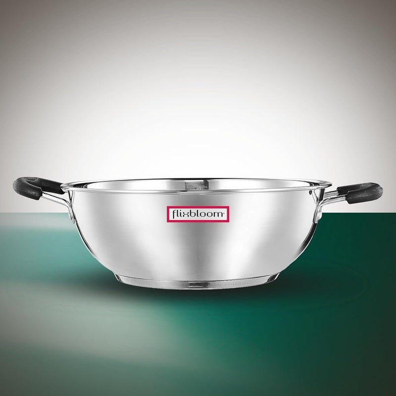 FLIXBLOOM FLIXBLOOM Shine Special Kitchen Cookware Induction Gas Stove Compatible Cooking Kadai Encapsulated Triply SAS Bottom Kadhai Kadai with Lid 45 Litre Kadai - Image 2