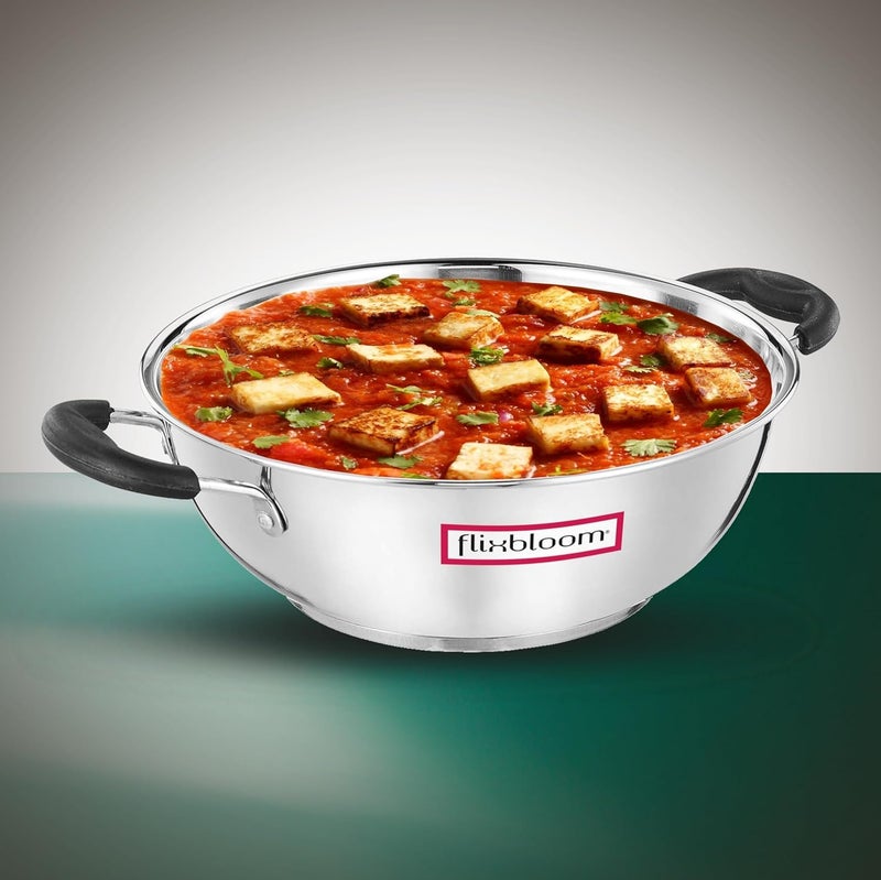 FLIXBLOOM FLIXBLOOM Shine Special Kitchen Cookware Induction Gas Stove Compatible Cooking Kadai Encapsulated Triply SAS Bottom Kadhai Kadai with Lid 45 Litre Kadai - Image 3