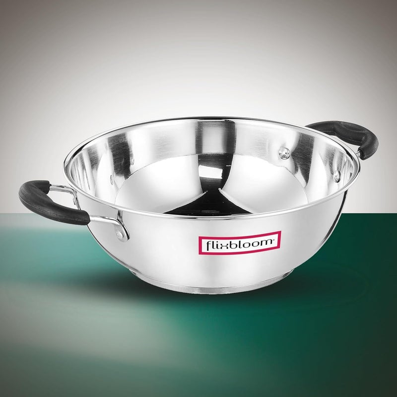 FLIXBLOOM FLIXBLOOM Shine Special Kitchen Cookware Induction Gas Stove Compatible Cooking Kadai Encapsulated Triply SAS Bottom Kadhai Kadai with Lid 45 Litre Kadai - Image 4
