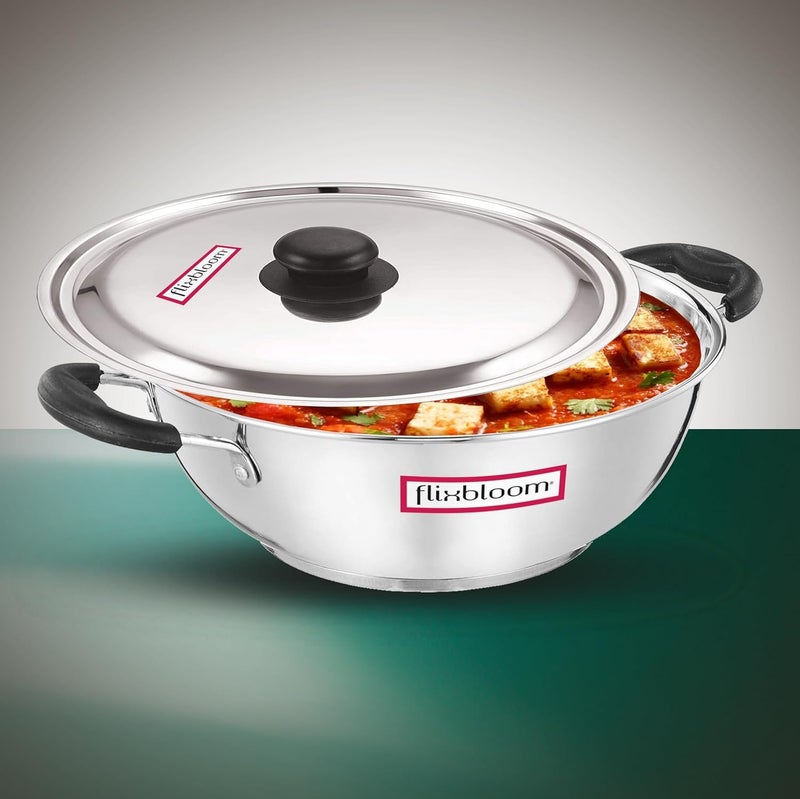 FLIXBLOOM FLIXBLOOM Shine Special Kitchen Cookware Induction Gas Stove Compatible Cooking Kadai Encapsulated Triply SAS Bottom Kadhai Kadai with Lid 45 Litre Kadai - Image 5