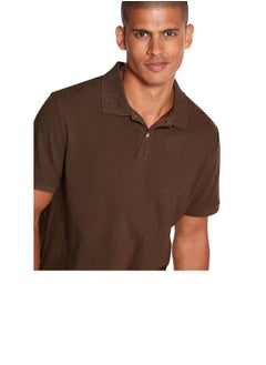 LOUD UNIVERSE Mens Brown Plain Cotton Pique Summer Fabric Mens Polo Shirt  - Image 2
