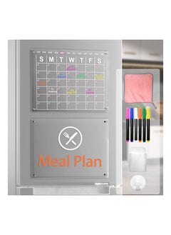 Dry Erase Board Calendar, Acrylic Magnetic Dry Erase Board Calendar for Fridge, Reusable Clear Dry Erase Board Calendar for Fridge, Acrylic Calendar Planner Board for Refrigerator (2PCS)