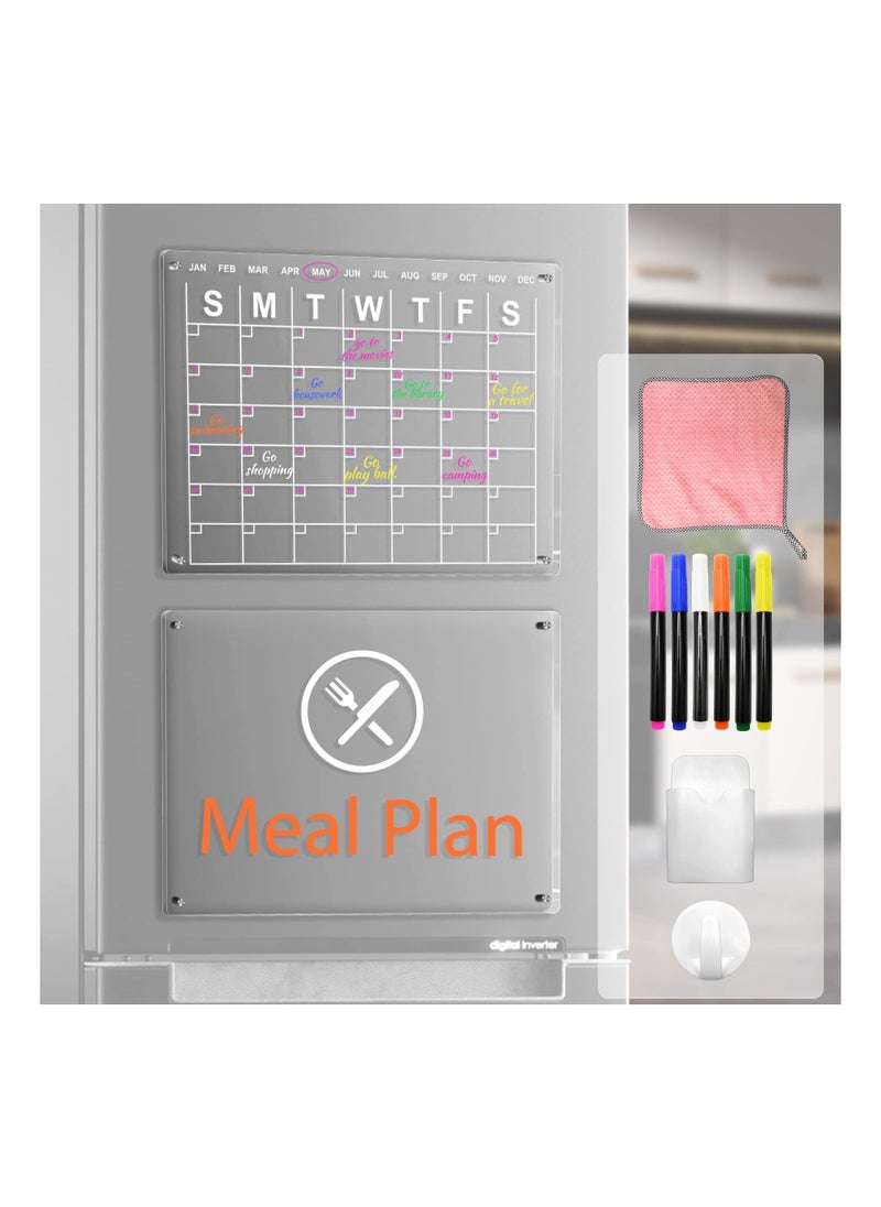 SYOSI - Dry Erase Board Calendar, Acrylic Magnetic Dry Erase Board Calendar for Fridge, Reusable Clear Dry Erase Board Calendar for Fridge, Acrylic Calendar Planner Board for Refrigerator (2PCS) - Image 1