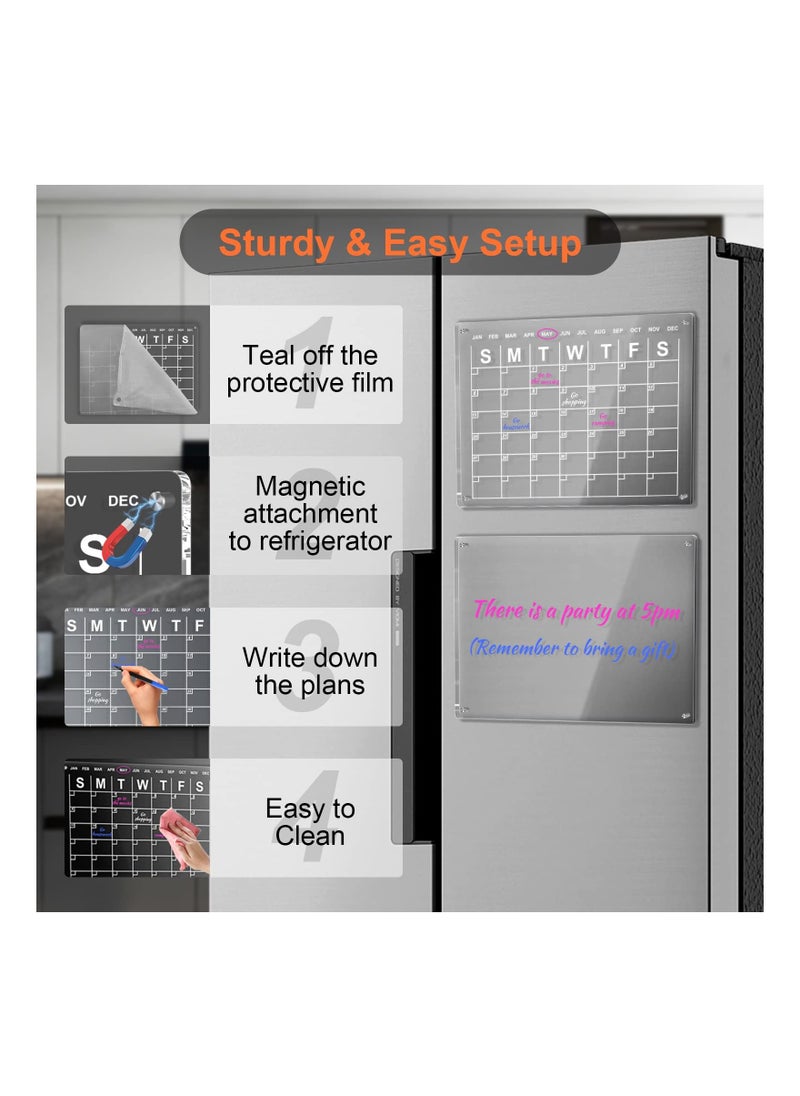 SYOSI - Dry Erase Board Calendar, Acrylic Magnetic Dry Erase Board Calendar for Fridge, Reusable Clear Dry Erase Board Calendar for Fridge, Acrylic Calendar Planner Board for Refrigerator (2PCS) - Image 1