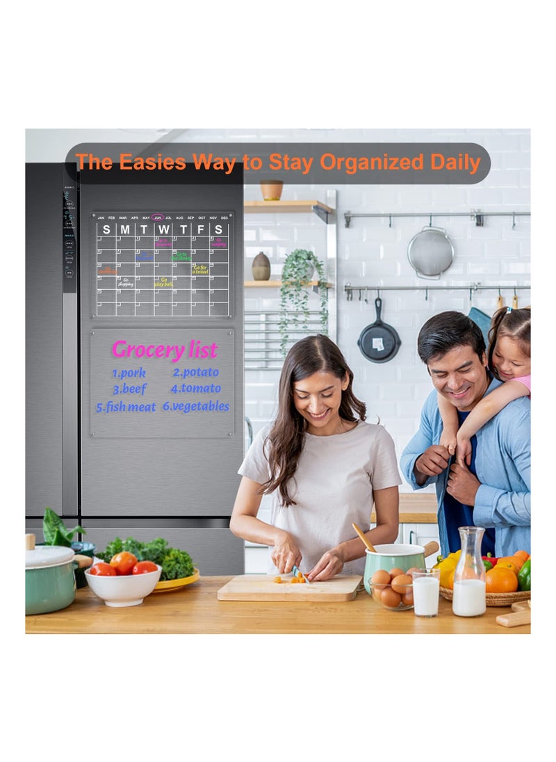 SYOSI - Dry Erase Board Calendar, Acrylic Magnetic Dry Erase Board Calendar for Fridge, Reusable Clear Dry Erase Board Calendar for Fridge, Acrylic Calendar Planner Board for Refrigerator (2PCS) - Image 1