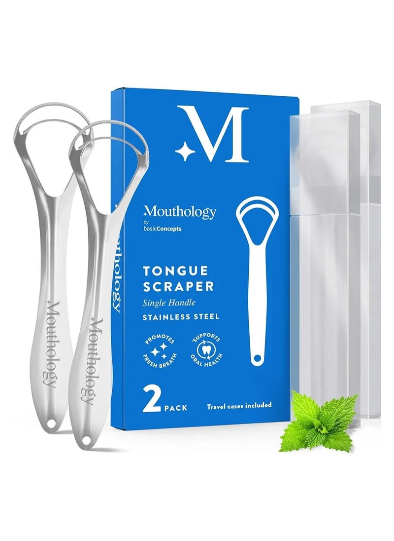 BASIC CONCEPTS Tongue Scraper For Adults (2 Pack), Reduce Bad Breath, Metal Tongue Scraper,  Tongue Scraper, Stainless Steel  - Image 1