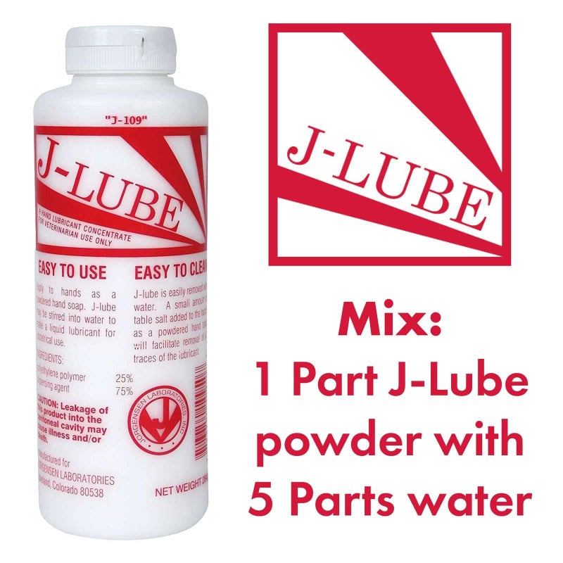 JorVet J-Lube Powder Lubricant | Easy-Mix Formula, Non-Irritating & Mess-Free | 10oz Bottle Makes 6-8 Gallons | Trusted for Veterinary & Obstetrical Use | Safe, Smooth & Easy to Clean | Red White - Image 2