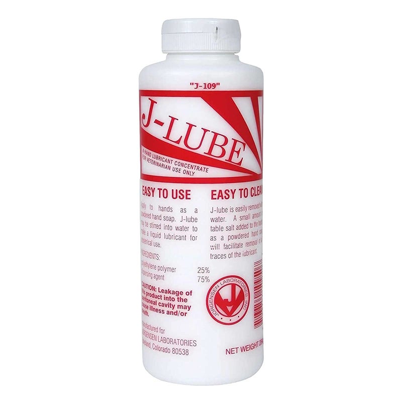 JorVet J-Lube Powder Lubricant | Easy-Mix Formula, Non-Irritating & Mess-Free | 10oz Bottle Makes 6-8 Gallons | Trusted for Veterinary & Obstetrical Use | Safe, Smooth & Easy to Clean | Red White - Image 1