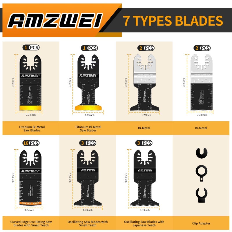 AMZWEI 28PCS Oscillating Saw Blades, Professional Universal Titanium Multitool Blades for Wood Metal, Quick Release Multi Tool Blades Kits Compatible with Dewalt Ryobi Milwaukee Rockwell Fein - Image 3