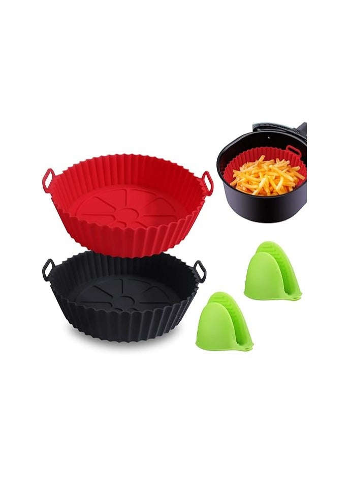Silicone Air Fryer Basket Liners - 2 Pcs Reusable Round Silicone Pots with Heat-Insulated Gloves for Safe Cooking - Non-Stick, Dishwasher Safe, Perfect Air Fryer & Oven Accessory  - Image 1