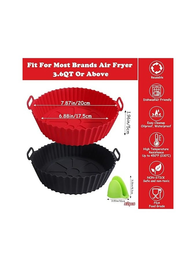Silicone Air Fryer Basket Liners - 2 Pcs Reusable Round Silicone Pots with Heat-Insulated Gloves for Safe Cooking - Non-Stick, Dishwasher Safe, Perfect Air Fryer & Oven Accessory  - Image 2