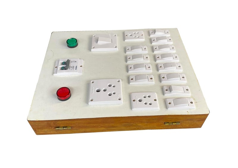 HIKEN Wooden Electric Switch Board with Complete Wiring 1 Switch Socket 15A 12 Switched of 6A 2 Sockets of 6A Double MCB Green Red Indicator - Image 1