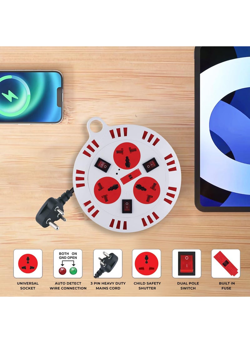 MX MX Round Extension 10 Ft Extension Cord 3 OutletFuse ProtectorSafety SutterAuto Detect Wire Connection Universal Socket Individual Switch Extension Board for Home Office 3m  - Image 4