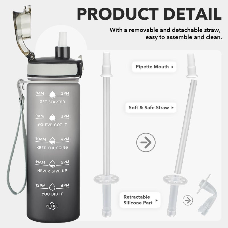 Enerbone 24 oz Water Bottle, Leakproof BPA & Toxic Free, Motivational Water Bottle with Times to Drink and Straw, Fitness Sports Water Bottle with Strap for Office, Gym, Outdoor Sports - Image 4