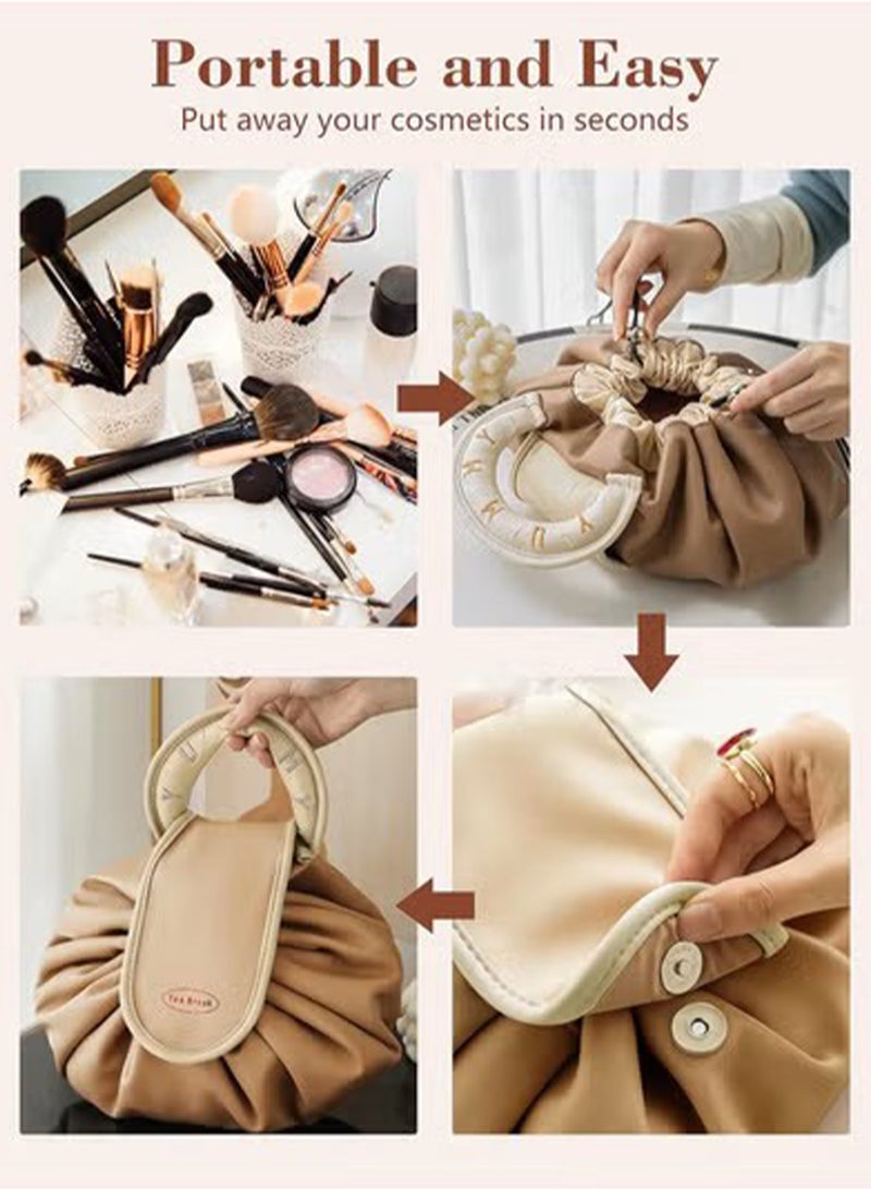GT-Wheel Makeup Bag Drawstring Flat Lay Large Cosmetic Bag Travel Makeup Organization Case Suitable For Travel Gift And Daily Use - Image 3