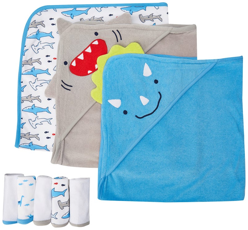 Simple Joys by Carter's Baby 8-Piece Towel and Washcloth Set, Shark/Dinasaur, One Size - Image 1