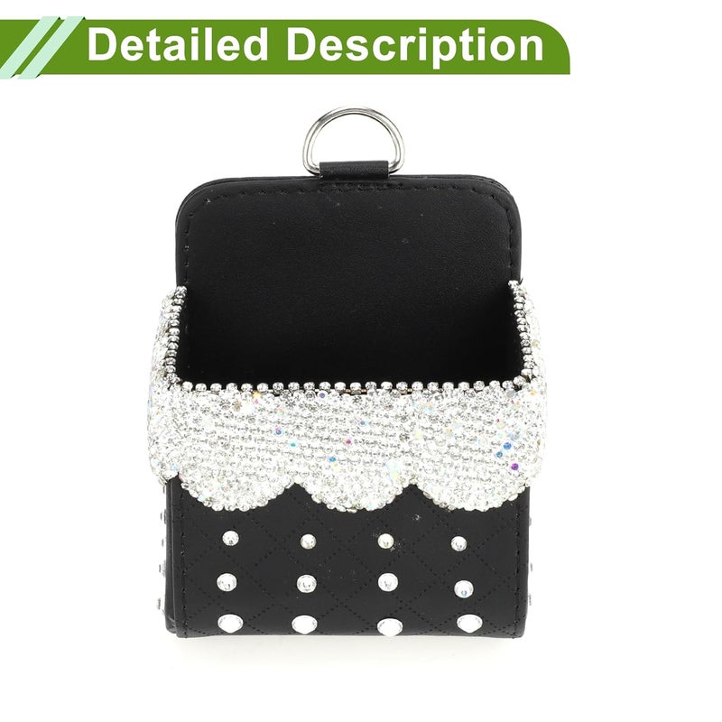 HOPESPANNER Universal Car Trash Can with Rhinestones - Black and White Faux Leather - Image 4