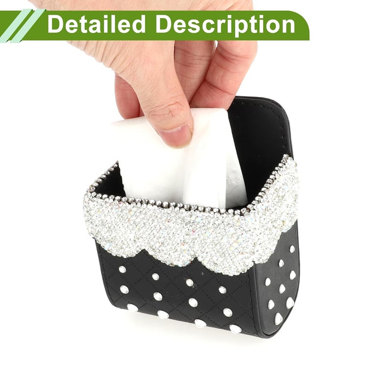 HOPESPANNER Universal Car Trash Can with Rhinestones - Black and White Faux Leather - Image 5