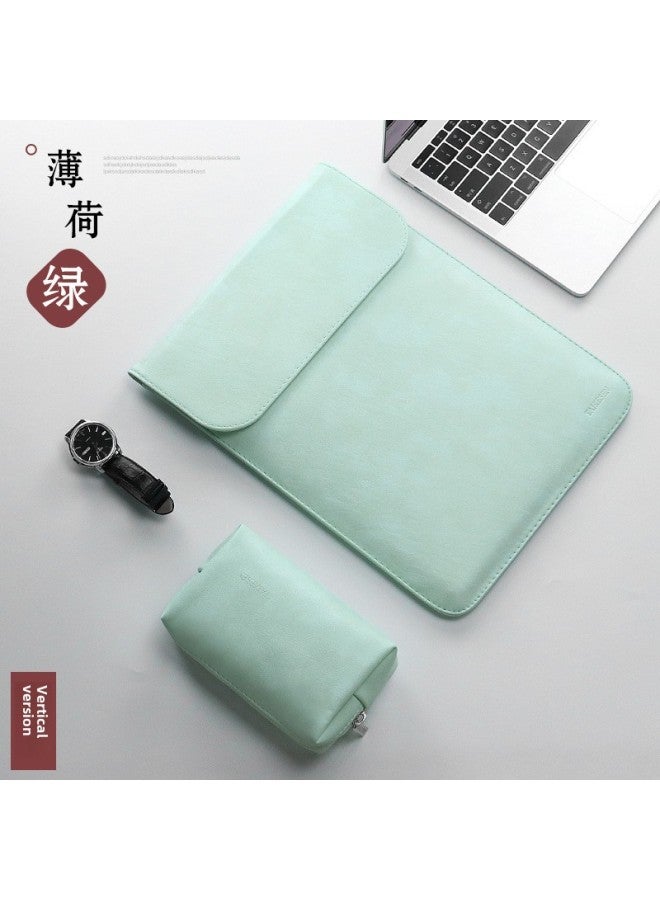 For Apple Lenovo Laptop 14 Inner Bag Air13 "pro Female Mac12/15 Protective Case 15.6-Color:[Slide PU] Vertical Mint Green + Power Pack-Applicable Model:11 Inch  - Image 1