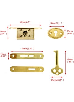 Teclican Golden Mini Box Locks Mortise Locks Wooden Box Locks Jewelry Box Lock Golden Keyhole Locks Furniture Locks with Keys Mounting Screws Pack of 2  - Image 3