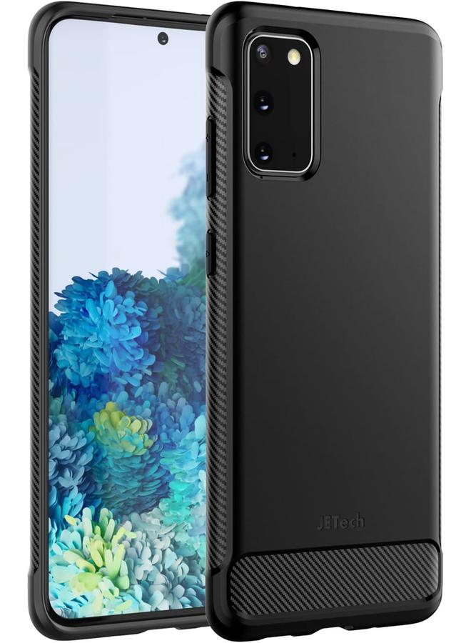 جي تيك جراب رفيع لهاتف Samsung Galaxy S20 5G، ليس لهاتف Plus Plus، غطاء هاتف رفيع مع امتصاص الصدمات وتصميم من ألياف الكربون، أسود - Image 1