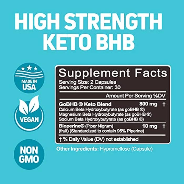 Herbtonics حبوب هيربتونيكس كيتو BHB + بايوبرين كيتو - كيتونات خارجية لدعم الكيتوز، إدارة الوزن، دعم GLP-1، الطاقة والتركيز الذهني، صيغة نباتية صديقة للبيئة وغير معدلة وراثيًا. 60 كبسولة نباتية. - Image 2