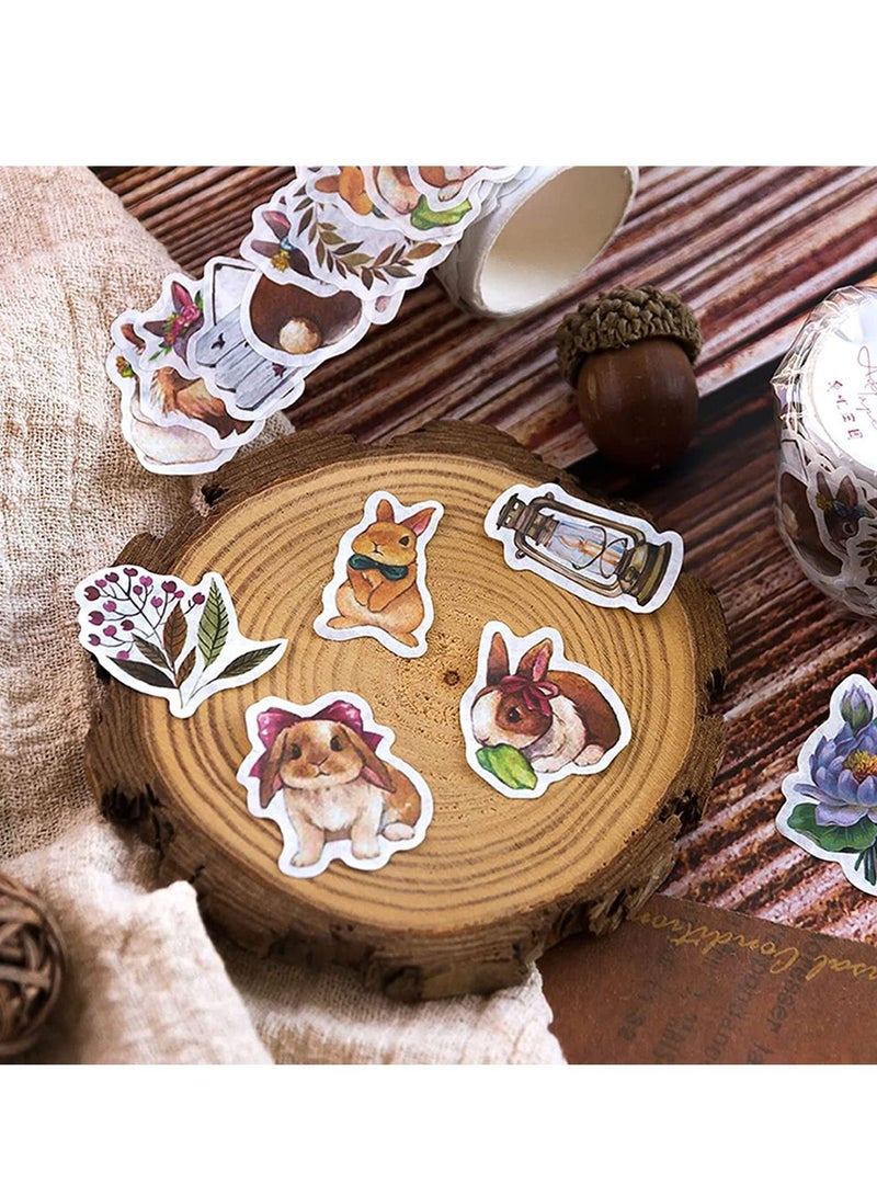 SYOSI 600pcs Washi Tape Stickers Roll, 6 Roll Vintage Washi Tape, Decorative Butterfly Flower Animal Leaves Mushroom, Scrapbook Stickers for Art DIY Diary Planner, Colorful Aesthetic Stickers - Image 4