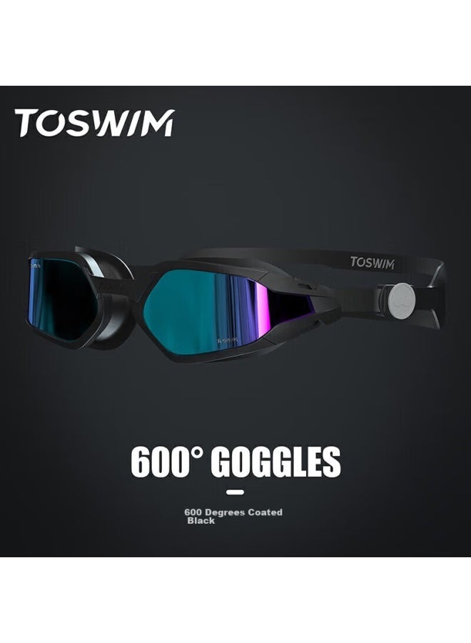 Toswim Myopia Swimming Goggles For Men And Women, High-definition Anti-fog Waterproof Left And Right Eye Prescription Swim Gl, Single Lens With Black Frame And Blue Coating, 600 Degrees - Image 2