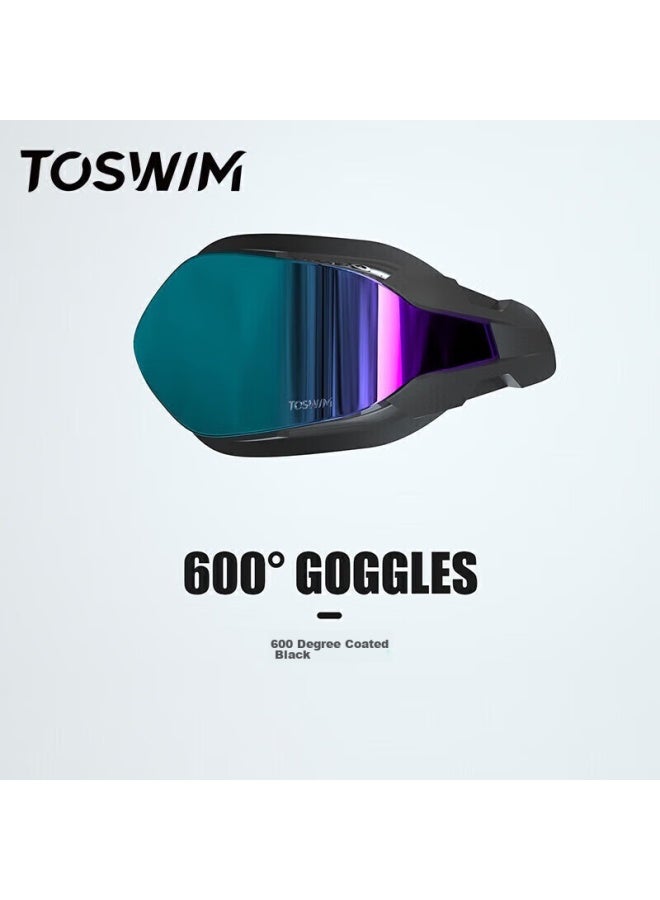 Toswim Myopia Swimming Goggles For Men And Women, High-definition Anti-fog Waterproof Left And Right Eye Prescription Swim Gl, Single Lens With Black Frame And Blue Coating, 600 Degrees - Image 1