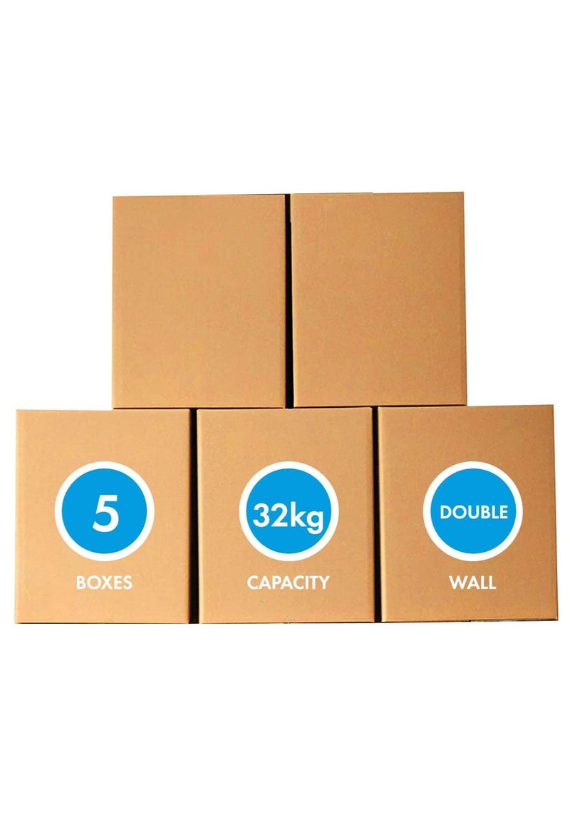 MARKQ 5 Pack Large Double Wall 100 Percent Recyclable Corrugated Cardboard Moving Boxes with 32 KG Capacity 45 x 45 x 70 cm Brown Carton for Packaging Shipping and Storage 5 ply - Image 1