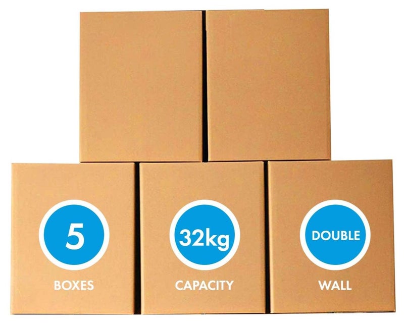 مارك [5 عبوات] صناديق نقل كرتون مموج كبيرة مزدوجة الجدار 100٪ قابلة لإعادة التدوير بسعة 32 كجم ، 45 × 45 × 70 سم كرتون بني للتغليف والشحن والتخزين ، 5 طبقات - Image 1