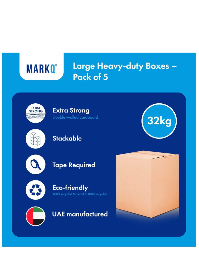 MARKQ 5 Pack Large Double Wall 100 Percent Recyclable Corrugated Cardboard Moving Boxes with 32 KG Capacity 45 x 45 x 70 cm Brown Carton for Packaging Shipping and Storage 5 ply  - Image 3