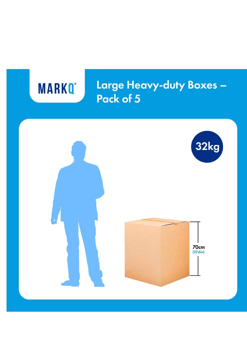 MARKQ 5 Pack Large Double Wall 100 Percent Recyclable Corrugated Cardboard Moving Boxes with 32 KG Capacity 45 x 45 x 70 cm Brown Carton for Packaging Shipping and Storage 5 ply  - Image 4