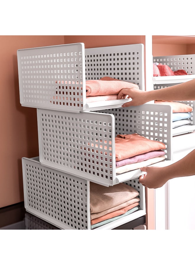 Wardrobe Storage Layered Wardrobe Partition Cabinet Layered Rack Clothes Organizer Shelf Basket Drawer-type Storage Box Desktop-Color:3 Tall + 1 Short  Wide Style - Image 5